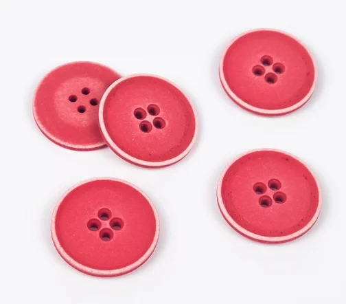 Пуговицы, Union Knopf, "Круглые с белой каймой", 4 отв., пластик, цвет темно-розовый, 28 мм