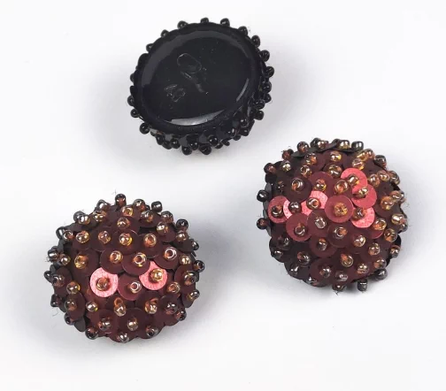 Пуговицы, Union Knopf, "Пайетки и бисер", на ножке, пластик/ткань/бисер, цвет бордо, 27 мм