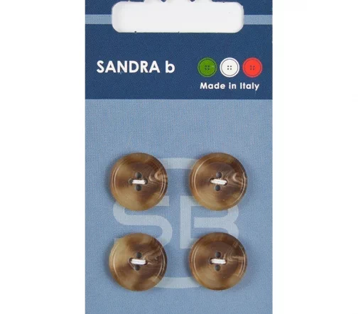 Пуговицы Sandra, 15 мм, 4 отв., пластик, 4 шт., коричнево-бежевый, CARD130