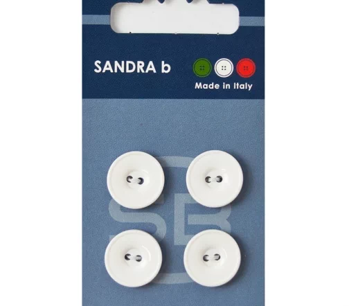 Пуговицы Sandra, 15 мм, 2 отв., пластик, 4 шт., белый, CARD018