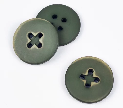Пуговица, Union Knopf, "Прорезь-крест", 4 отв., пластик, цвет зеленый, 28 мм