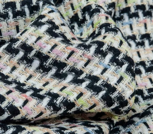 Твид шанель, цвет черный/молочный с розовыми и салатовыми нитями, 02047-2