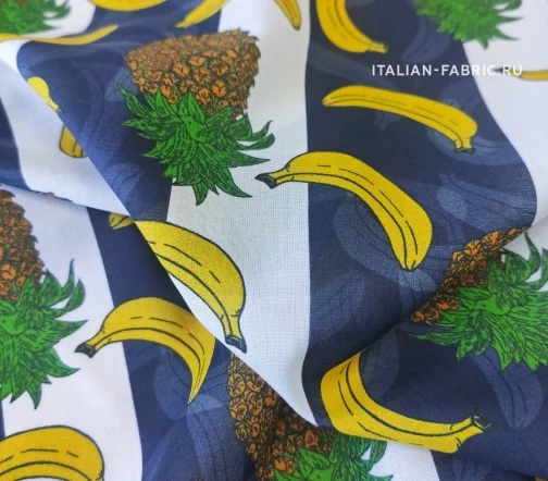 Батист хлопковый в полоску "Бананы и ананасы", 1062109