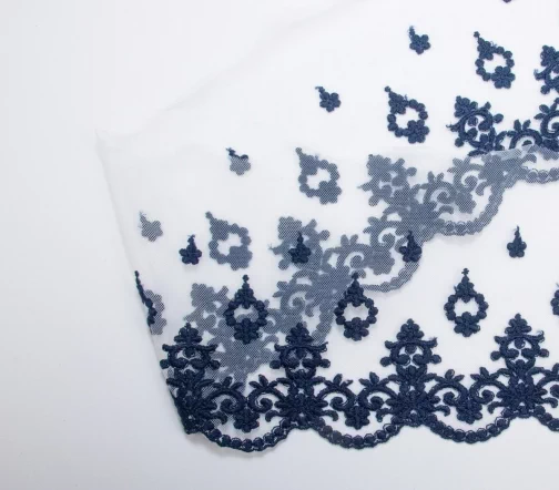 Кружево IEMESA (вышивка на тюле), ширина 14,8 см, цвет темно-синий