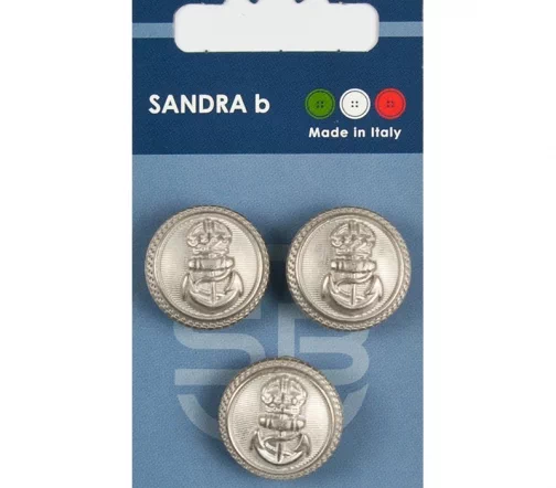 Пуговицы Sandra "Якорь", на ножке, 20,5 мм, металл, 3 шт., матовое серебро, CARD205