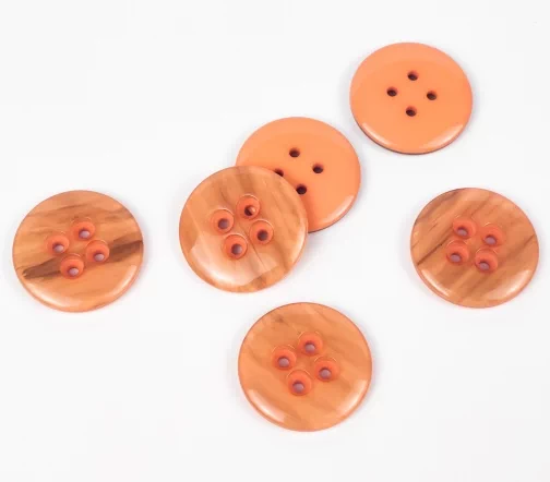 Пуговицы, Union Knopf, "Круглые с перламутром", 4 отв., пластик, цвет оранжевый, 28 мм