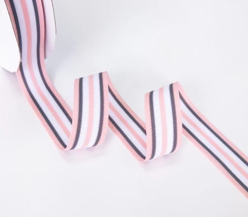 Лента лампасная в полоску, 25 мм, розовый/серый/белый, R2-02-25