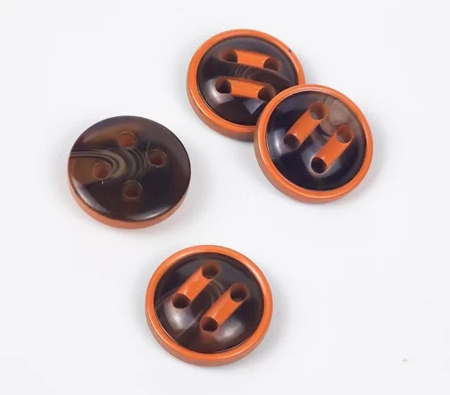 Пуговицы, Union Knopf, круглые, с цветным ободком, 4 отверстия, пластик, цвет оранжевый, 18 мм
