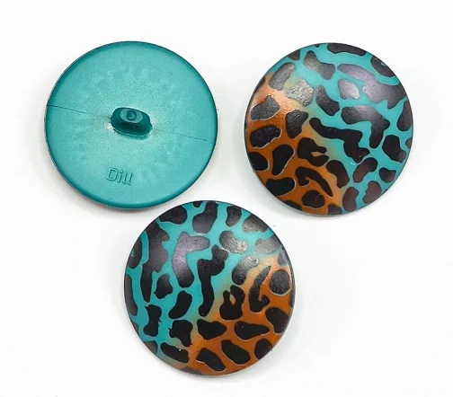 Пуговица DILL "Леопард", на ножке, пластик, цвет бирюзовый/коричневый, 28 мм