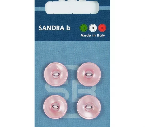 Пуговицы Sandra, 15 мм, 2 отв., пластик, 4 шт., розовый, арт. CARD048