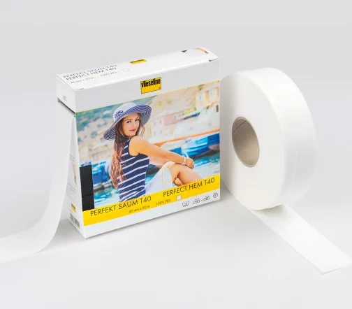 Тесьма усиленная Perfekt-Saum клеевая для подгиба, 40 мм, цвет белый, 53373625