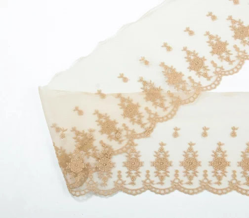 Кружево IEMESA (вышивка на тюле), ширина 10 см, цвет желтовато-коричневый