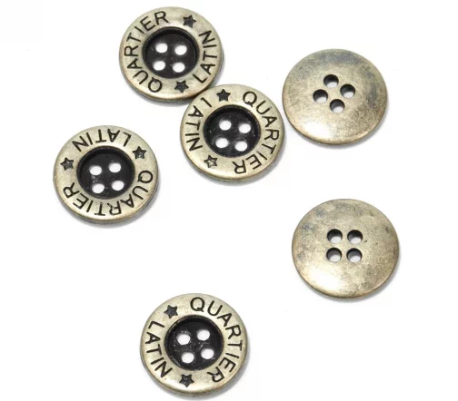 Пуговица Union Knopf "Quartier Latin", 4 отв., металл, цвет латунь, 16 мм