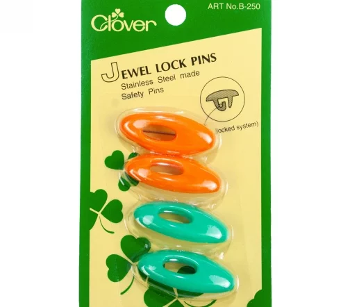 B-250-2 Булавки безопасные для белья и детской одежды, цвет оранжевый/зеленый, 4 шт., Clover