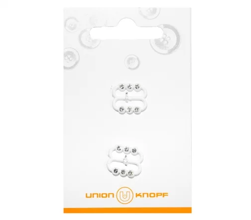 Регулятор для бретелей со стразами, Union Knopf, 10 мм, двухщелевой, пластик, цв.белый, 2шт.,89045