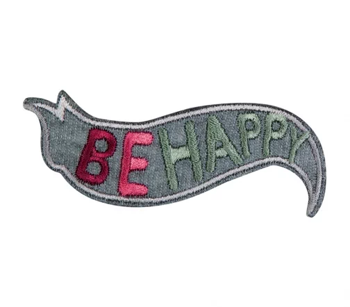 Термоаппликация HKM "Флаг "BE HAPPY", 7,8 х 3,5 см, цвет серый, 38931