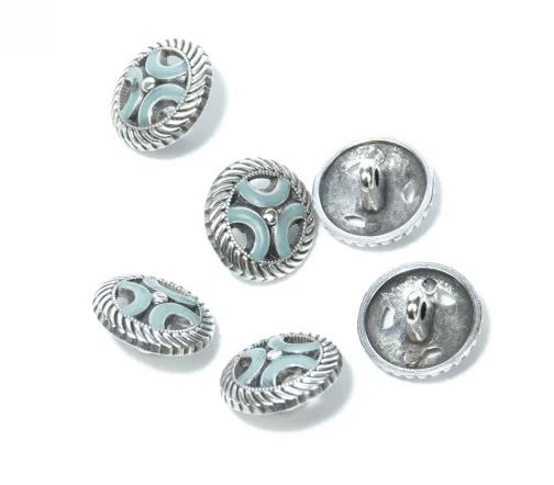 Пуговица Union Knopf, на ножке, металл, цвет св.зеленый/сост.серебро, 15 мм