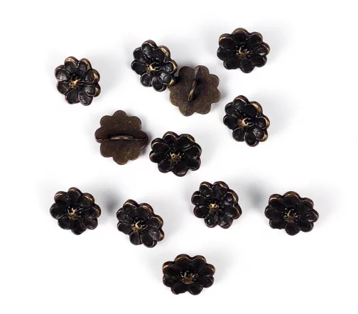 Пуговица, Union Knopf, "Ромашка", на ножке, металл, цвет бронза, 15 мм