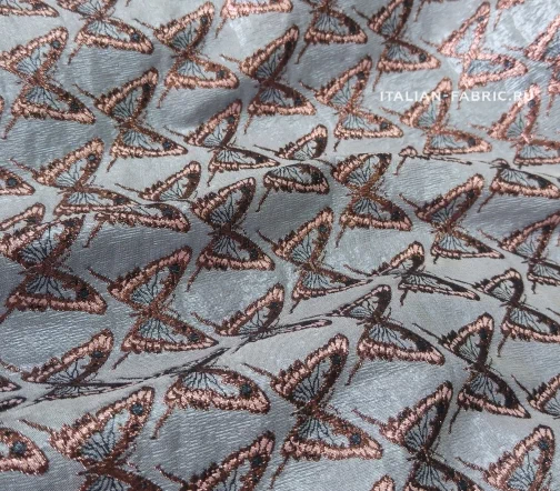 Жаккард "Бабочки" с люрексом, фон серый, 01756
