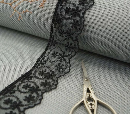 Кружево вышивка на тюле GOODMAN, ширина 45 мм, уп./3,5 м, цвет черный