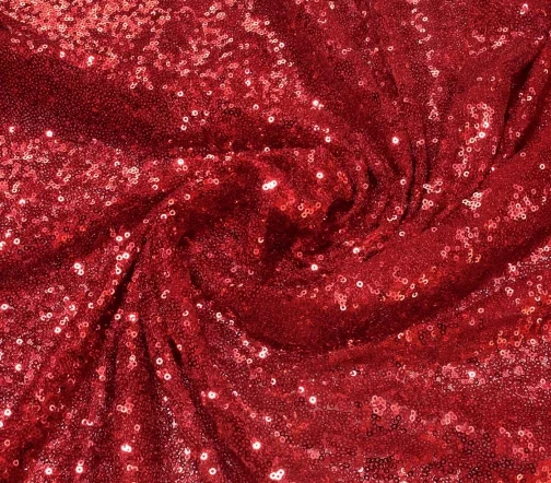 Ткань с пайетками, цвет красный, 01306-4