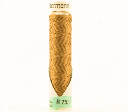 Нить Silk R 753 для фасонных швов, 10м, 100% шелк, цвет 968 золотой, Gutermann 703184