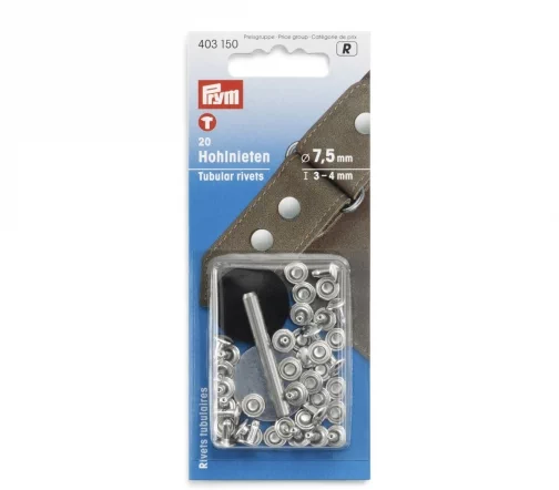 403150 Клепки-хольнитены d 7,5 мм, д/толщины материала 3-4 мм, серебристый, 20 шт., Prym