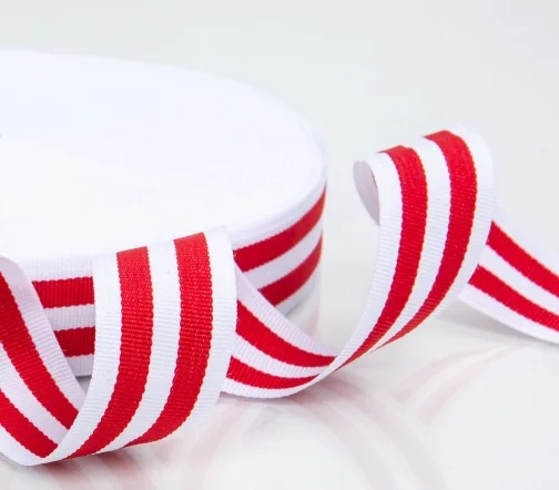 Лента лампасная в полоску, 25 мм, белый/красный