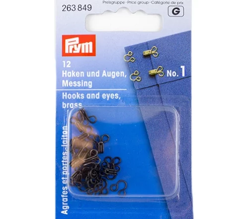 263849 Крючки и петли (латунь) № 1, черный цв., 12шт., Prym