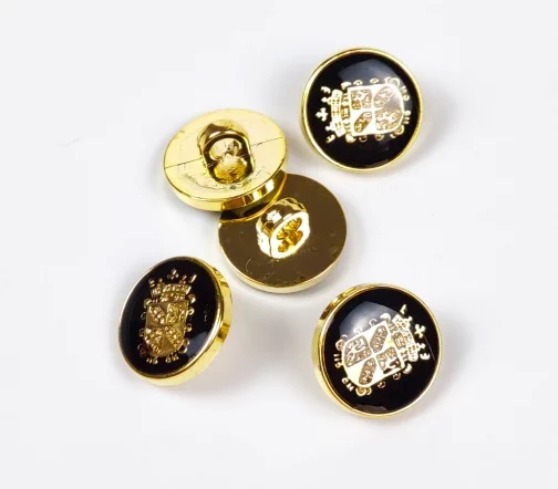 Пуговица Union Knopf "Гербовая", на ножке, пластик, цвет черный/золото, 15 мм