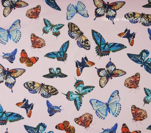 Сатин стрейч "Бабочки мелкие", фон розовый, 16333-2