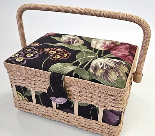 Шкатулка "Анютины глазки крупные", розовая оплетка, 24,5 x 18 x 12,5 см, 4287-RT-13