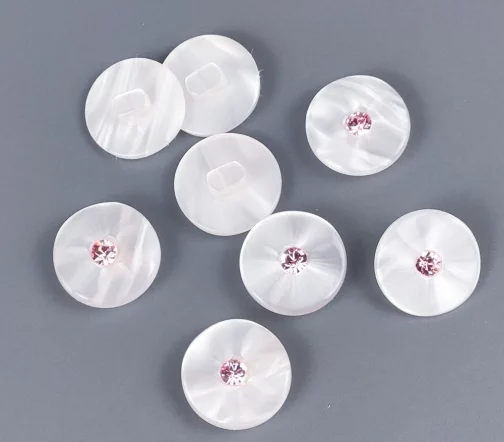 Пуговицы, Union Knopf, "Перламутр, страз Swarovski", на ножке, пластик, цвет розовый, 18 мм