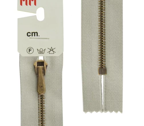 Молния Riri брючная, металл антик медь, неразъёмная, 4мм 18см, цвет 2113, светло-серый