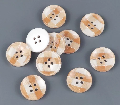 Пуговицы, Union Knopf, круглые, клетка белая с коричневым, 4 отв., пластик, 18 мм