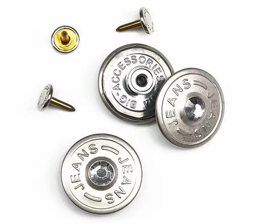 Пуговица джинсовая "JEANS", со стразом, на ломаной ножке, 25 мм, металл, цвет серебро, 50109