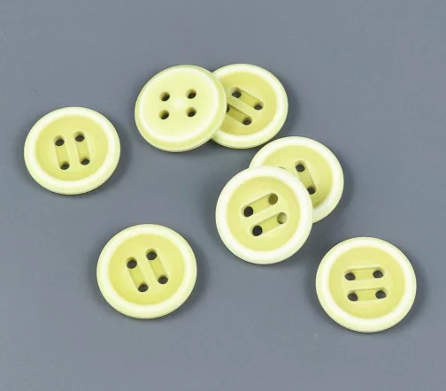 Пуговицы, Union Knopf, круглые, с белым ободком, 4 отв., пластик, цвет лайм, 20 мм