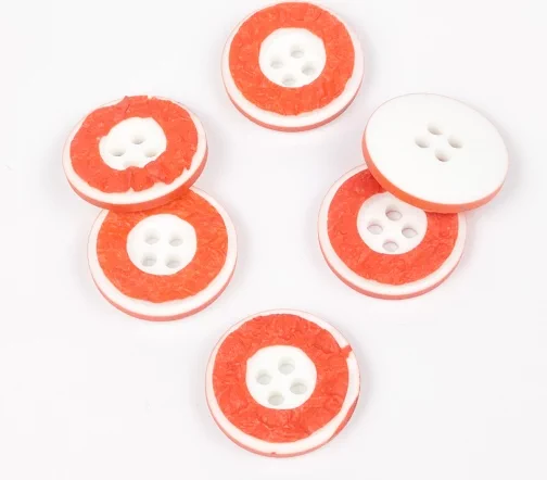 Пуговицы, Union Knopf, "Круглые с белым ободом", 4 отв., пластик, цвет оранжевый, 18 мм
