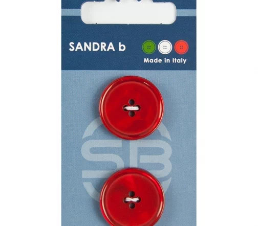 Пуговицы Sandra, 23 мм, 4 отв., пластик, 2 шт., цвет красный, CARD059