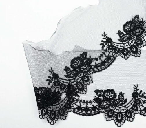 Кружево IEMESA (вышивка на тюле), ширина 10 см, цвет черный