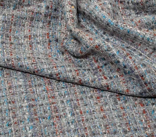 Твид шанель с люрексом в полоску, цвет серый/т.серый/терракотовый/золото, 00922