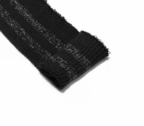 Кромка трикотаж с полосками, цвет черный/серебряный меланж