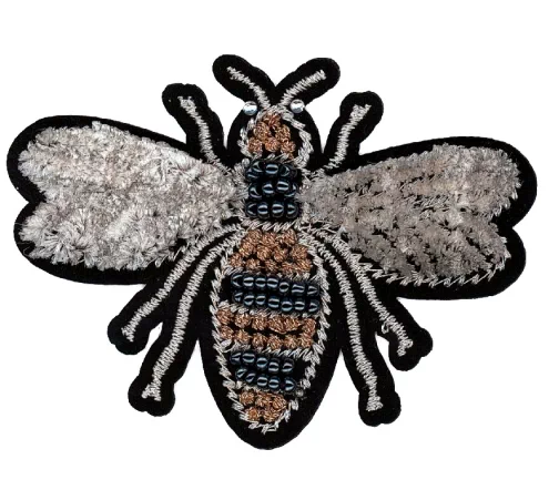 Термоаппликация с эффектом шенилл "Пчела", арт. 36009, цвет серебристый с охрой